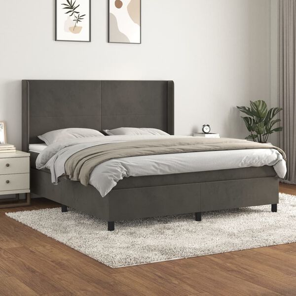 vidaXL Box spring postel s matrac&iacute; tmavě &scaron;ed&aacute; 160x200 cm samet