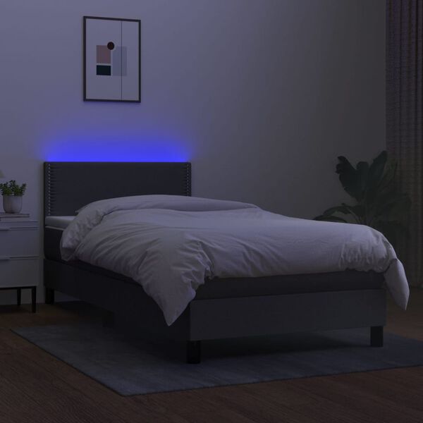 vidaXL Box spring postel s matrac&iacute; a LED tmavě &scaron;ed&aacute; 90x200 cm textil