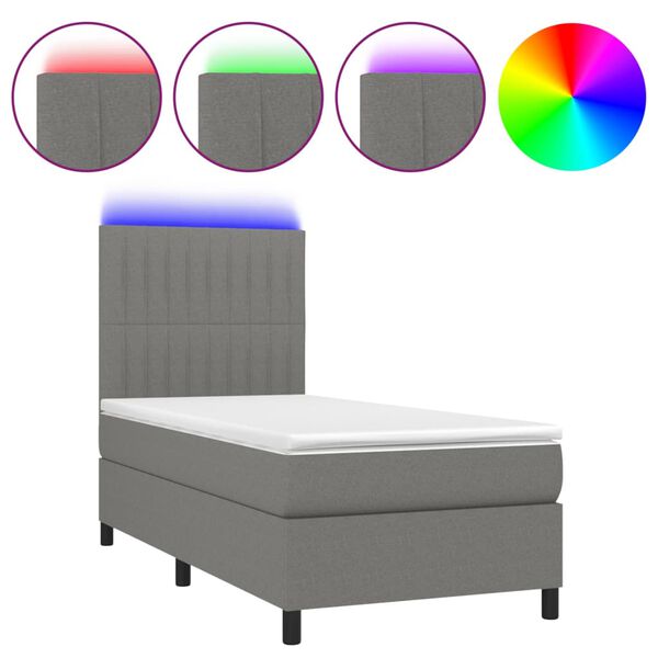 vidaXL Box spring postel s matrac&iacute; a LED tmavě &scaron;ed&aacute; 90x200 cm textil