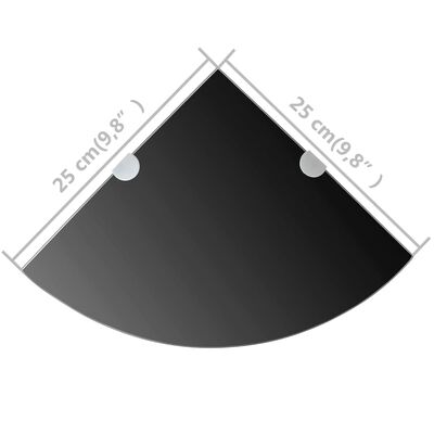 vidaXL Rohové police 2 ks s chromovými podpěrami sklo černé 25 x 25 cm