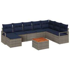 vidaXL Sada zahradn&iacute;ch pohovek s pol&scaron;t&aacute;řem 9 pcs &Scaron;ed&aacute; polyratan