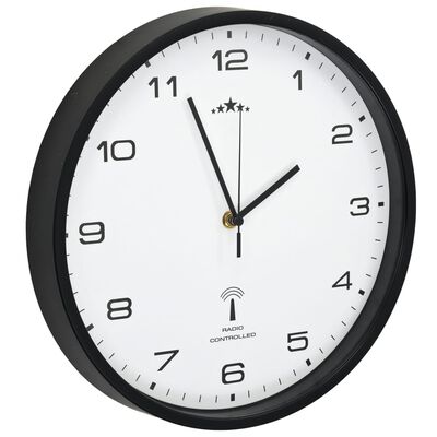 vidaXL Rádiem řízené nástěnné hodiny Quartz 31 cm bíločerné