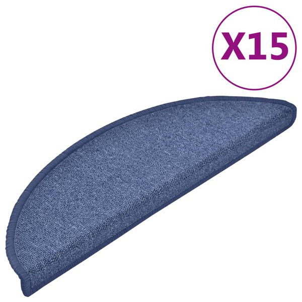 vidaXL Schodov&eacute; rohože 15 ks 56 x 17 x 3 cm modr&eacute;, půlkulat&eacute;