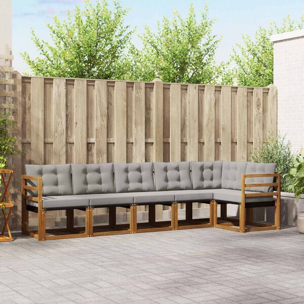 vidaXL Venkovn&iacute; pohovkov&aacute; souprava 6 pcs Př&iacute;rodn&iacute; a světle &scaron;ed&aacute;