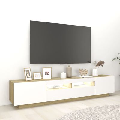 vidaXL TV skříňka s LED osvětlením bílá a dub sonoma 200 x 35 x 40 cm