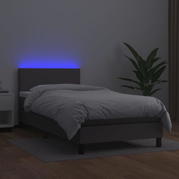 vidaXL Box spring postel s matrac&iacute; a LED &scaron;ed&aacute; 100x200 cm uměl&aacute; kůže