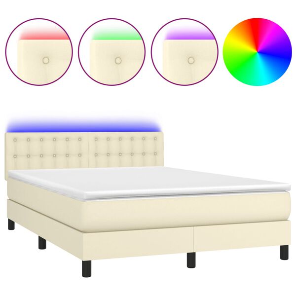 vidaXL Box spring postel s matrac&iacute; a LED kr&eacute;mov&aacute; 140x200 cm uměl&aacute; kůže