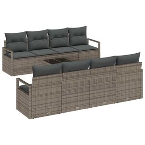 vidaXL Sada zahradn&iacute;ch pohovek s pol&scaron;t&aacute;řem 9 pcs &Scaron;ed&aacute; polyratan