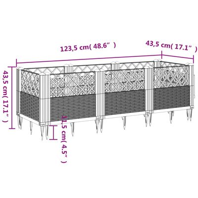vidaXL Zahradní truhlík s kolíky hnědý 123,5 x 43,5 x 43,5 cm PP