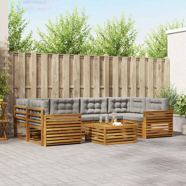 vidaXL Venkovn&iacute; pohovkov&aacute; souprava 7 pcs Př&iacute;rodn&iacute; a světle &scaron;ed&aacute;