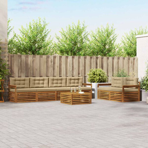 vidaXL Venkovn&iacute; pohovkov&aacute; souprava 7 pcs Přirozen&aacute; a B&eacute;žov&aacute;