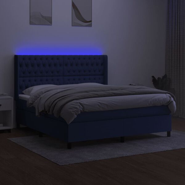 vidaXL Box spring postel s matrac&iacute; a LED modr&aacute; 160x200 cm textil