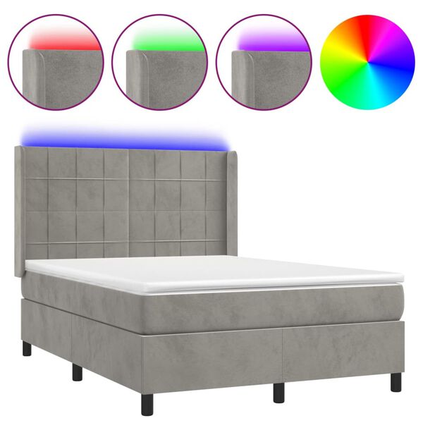 vidaXL Box spring postel s matrac&iacute; a LED světle &scaron;ed&aacute; 140x200 cm samet