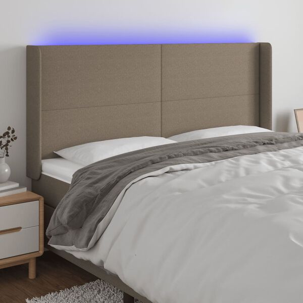 vidaXL Čelo postele s LED taupe 203 x 16 x 118/128 cm textil