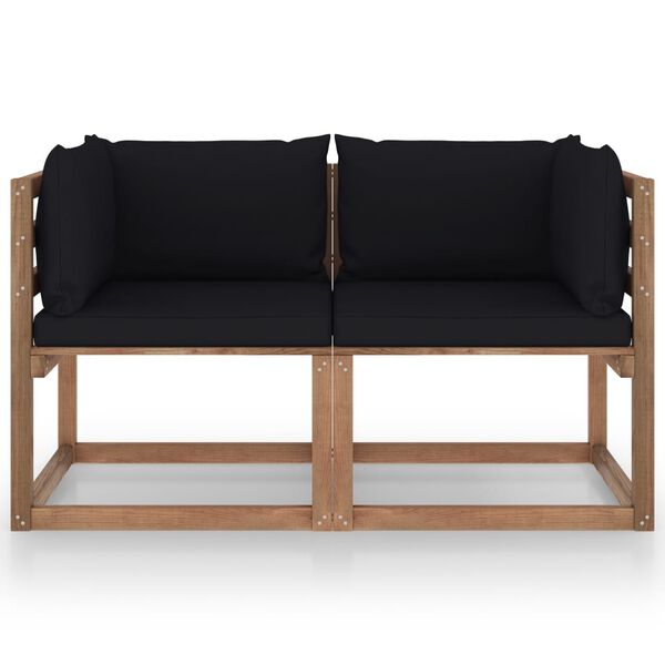 vidaXL Zahradn&iacute; 2m&iacute;stn&aacute; pohovka z palet s čern&yacute;mi podu&scaron;kami borovice