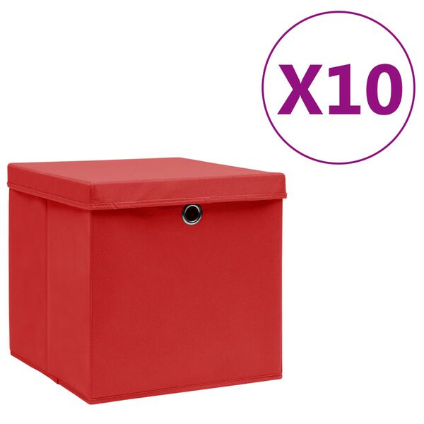 vidaXL &Uacute;ložn&eacute; boxy s v&iacute;ky 10 ks 28 x 28 x 28 cm červen&eacute;
