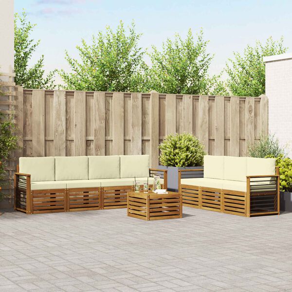 vidaXL Sedac&iacute; soupravy 8 pcs Přirozen&aacute; a Kr&eacute;mov&aacute; Masivn&iacute; ak&aacute;tov&eacute; dřevo