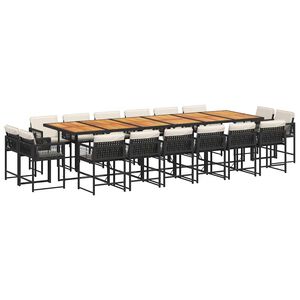 vidaXL 17d&iacute;ln&yacute; zahradn&iacute; j&iacute;deln&iacute; set s podu&scaron;kami čern&yacute; polyratan