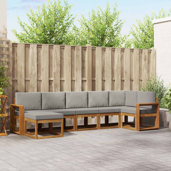 vidaXL Venkovn&iacute; pohovkov&aacute; souprava 7 pcs Př&iacute;rodn&iacute; a světle &scaron;ed&aacute;