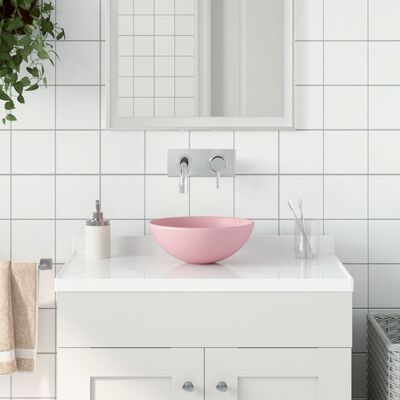 vidaXL Koupelnové umyvadlo keramické matně růžové kulaté