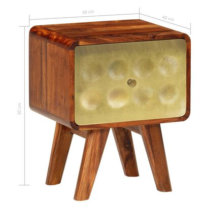 vidaXL Noční stolek 49x40x30 cm masivní sheesham se zlatým potiskem