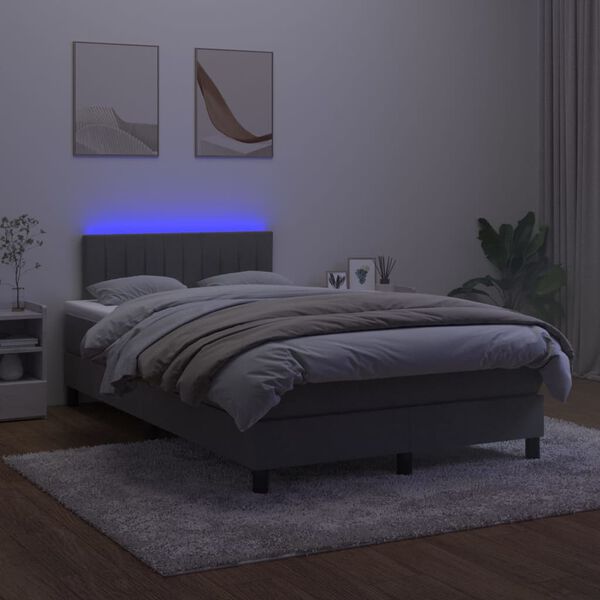 vidaXL Box spring postel s matrac&iacute; a LED tmavě &scaron;ed&aacute; 120x200 cm samet