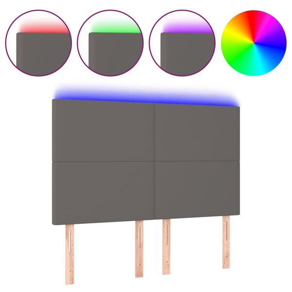 vidaXL Čelo postele s LED &scaron;ed&eacute; 144x5x118/128 cm uměl&aacute; kůže