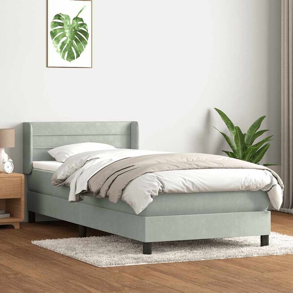 vidaXL Box spring postel s matrac&iacute; světle &scaron;ed&aacute; 100x220 cm samet