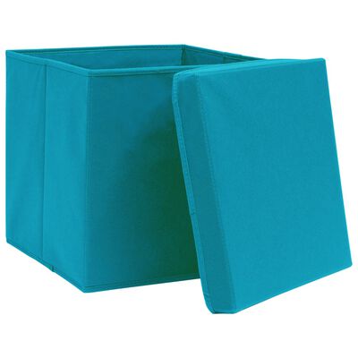 vidaXL Úložné boxy s víky 10 ks bledě modré 32 x 32 x 32 cm textil