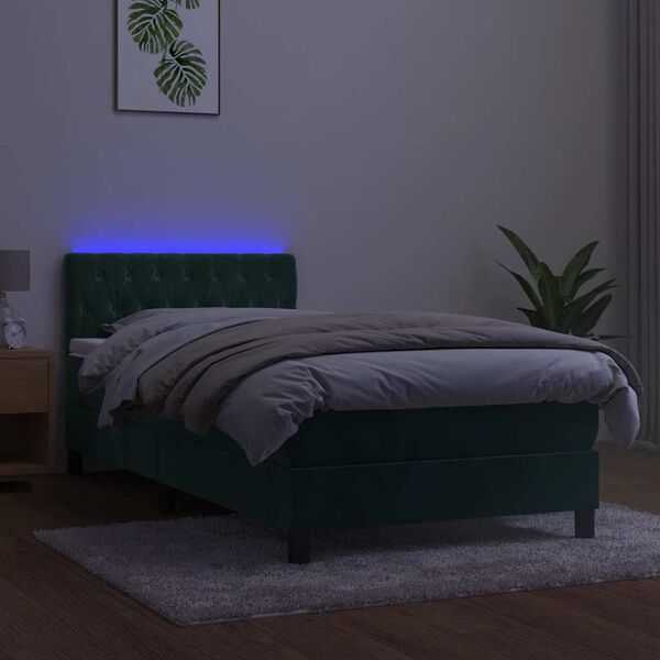vidaXL Box spring postel s matrac&iacute; a LED tmavě zelen&aacute; 90x190 cm samet