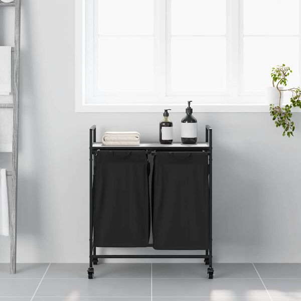 vidaXL Koš na prádlo se 2 přihrádkami a kolečky šedý sonoma