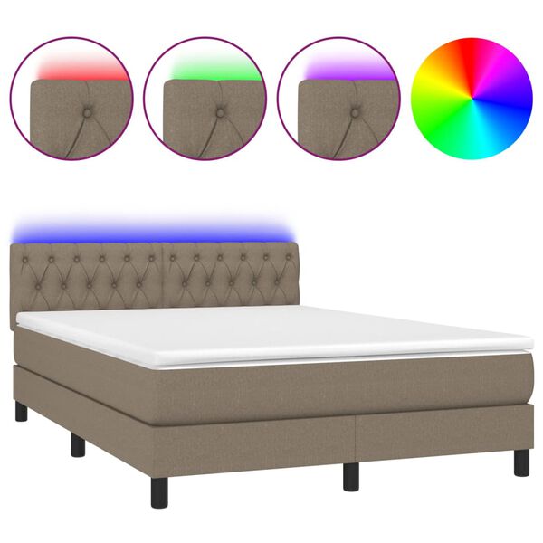 vidaXL Box spring postel s matrac&iacute; a LED taupe 140x200 cm textil