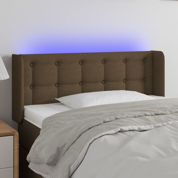 vidaXL Čelo postele s LED tmavě hněd&eacute; 83 x 16 x 78/88 cm textil