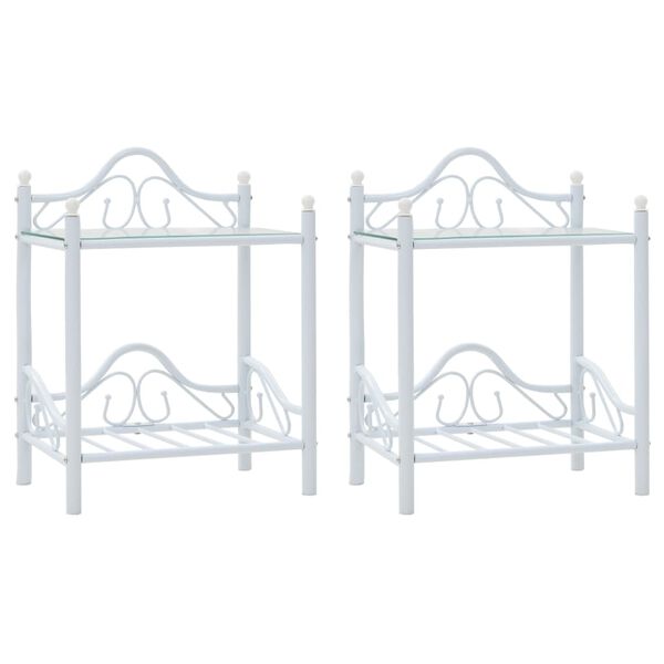 vidaXL Nočn&iacute; stolky 2 ks z oceli a tvrzen&eacute;ho skla 45x30,5x60 cm b&iacute;l&eacute;