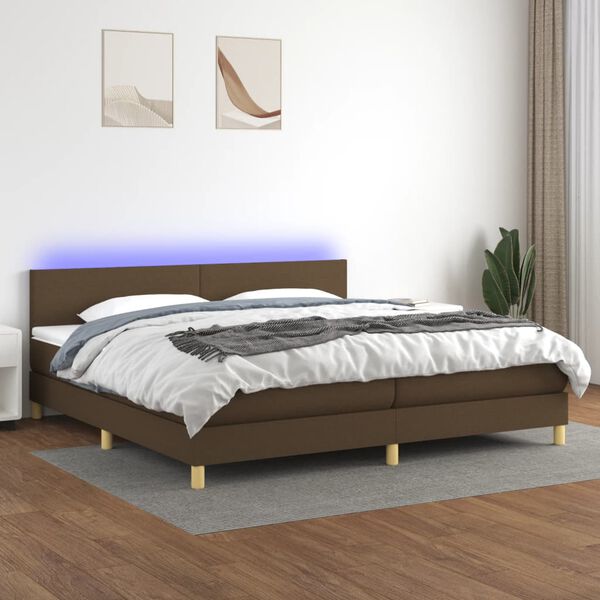vidaXL Box spring postel s matrac&iacute; a LED tmavě hněd&aacute; 200x200 cm textil