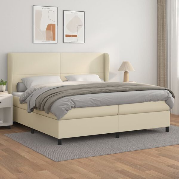 vidaXL Box spring postel s matrac&iacute; kr&eacute;mov&aacute; 200x200 cm uměl&aacute; kůže