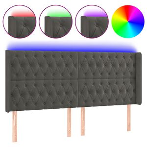 vidaXL Čelo postele s LED tmavě &scaron;ed&eacute; 203 x 16 x 118/128 cm samet