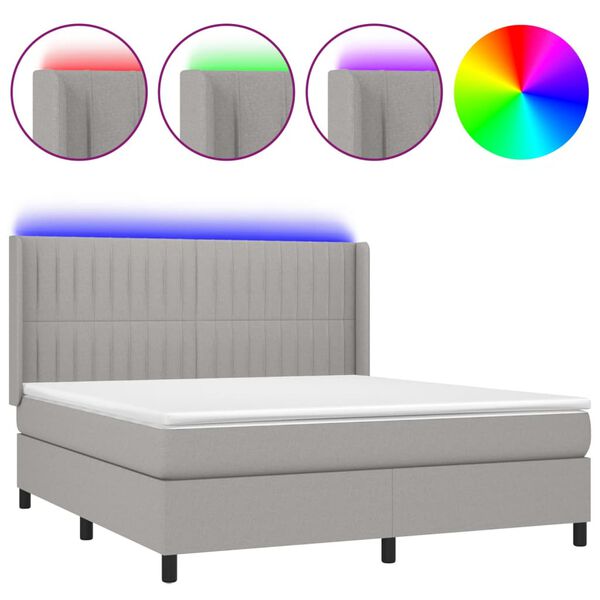 vidaXL Box spring postel s matrac&iacute; a LED světle &scaron;ed&aacute; 160x200 cm textil