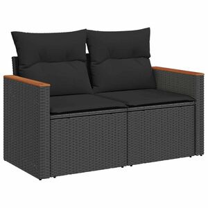 vidaXL Zahradn&iacute; pohovka s pol&scaron;t&aacute;ři pro 2 osoby čern&aacute; polyratan
