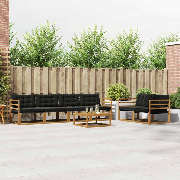 vidaXL Venkovn&iacute; pohovkov&aacute; souprava s pol&scaron;t&aacute;řem 7 pcs Přirozen&aacute; a čern&aacute;