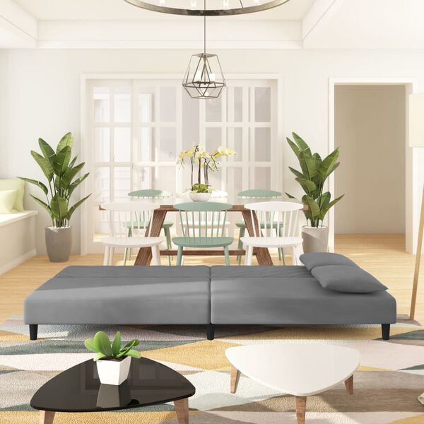 vidaXL 2m&iacute;stn&aacute; rozkl&aacute;dac&iacute; pohovka se 2 pol&scaron;t&aacute;ři světle &scaron;ed&aacute; samet