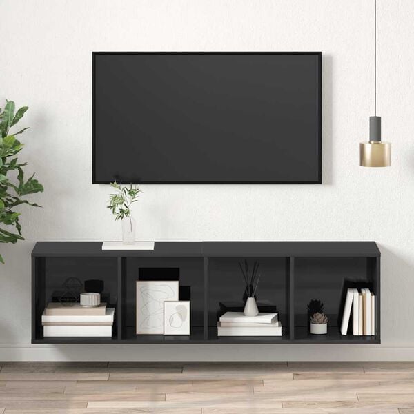 vidaXL Nástěnná TV skříňka šedá vysoký lesk 37x37x142,5 cm dřevotříska