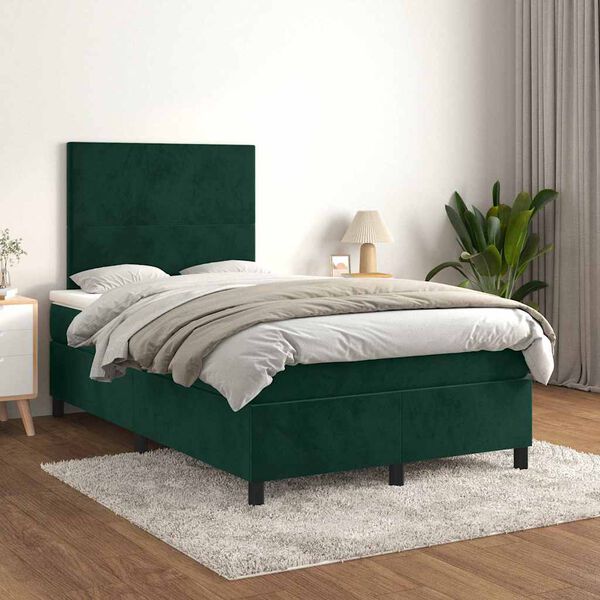 vidaXL Box spring postel s matrac&iacute; tmavě zelen&aacute; 120 x 200 cm samet