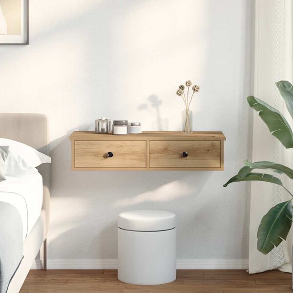 vidaXL N&aacute;stěnn&aacute; police se z&aacute;suvkami dub artisan 80x31x17 cm kompozit