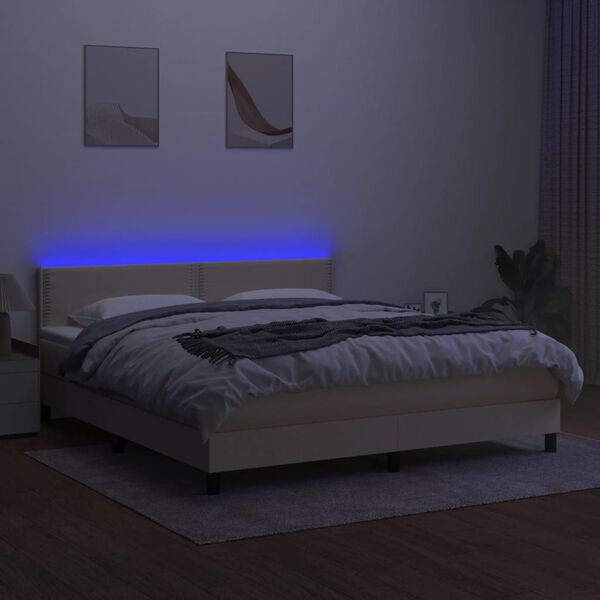 vidaXL Box spring postel s matrac&iacute; a LED kr&eacute;mov&aacute; 180x200 cm textil