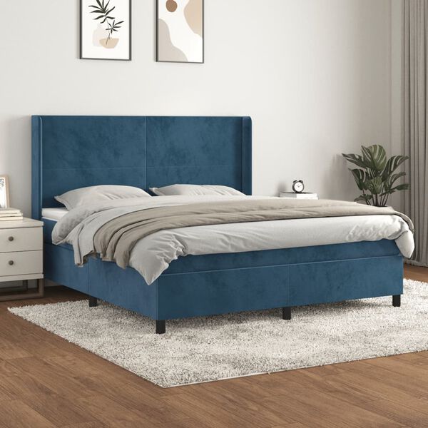 vidaXL Box spring postel s matrac&iacute; tmavě modr&aacute; 180x200 cm samet
