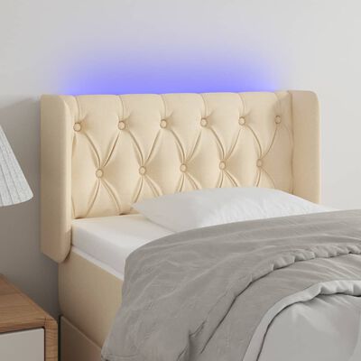 vidaXL Čelo postele s LED krémové 83 x 16 x 78/88 cm textil