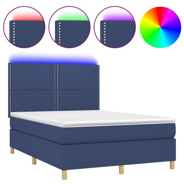 vidaXL Box spring postel s matrac&iacute; a LED modr&aacute; 140x190 cm textil
