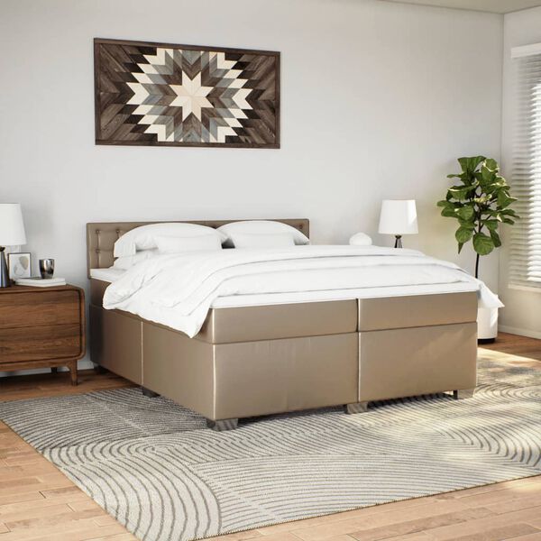vidaXL Box spring postel s matrac&iacute; cappuccino 200 x 200 cm uměl&aacute; kůže