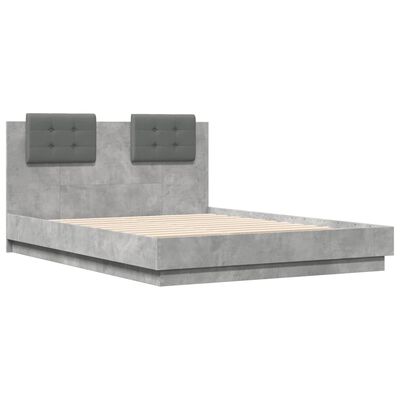 vidaXL Rám postele s čelem a LED osvětlením betonově šedý 135x190 cm
